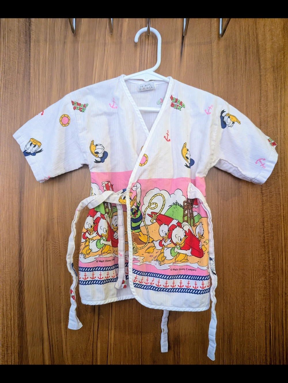 Vintage 90s Walt Disney Donald Duck Kids 3T Jinbei 100% Cotton Wrap TieFront Top